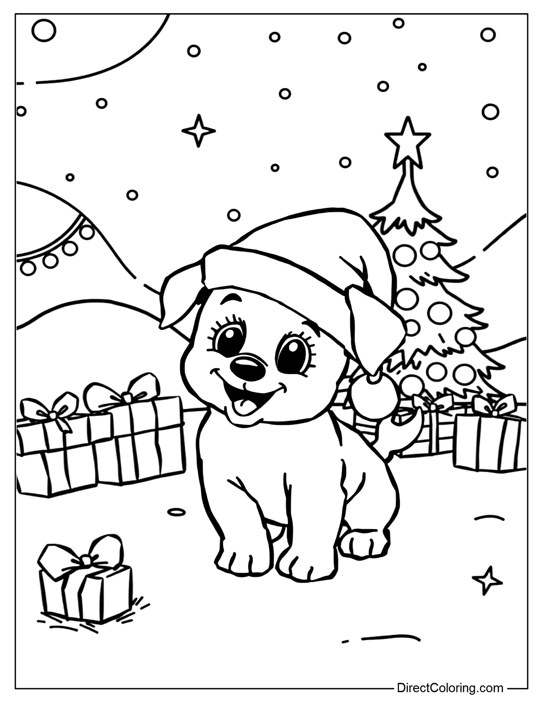 Cute Christmas Puppy Color Page Printable